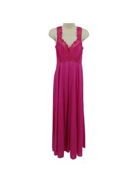 VTG Lady Cameo Women Medium Pink Floral Flower Lace Nightgown Sleep Dress Nylon